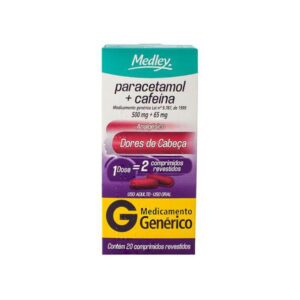 Paracetamol 500mg Com Cafeína 65mg Com 20 Comprimidos Sanofi Medley Genéricos