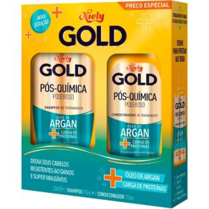 15361837227-7896000717658.jpg Kit Niely Gold Óleo de Argan Pós-Química Com Shampoo 300ml Condicionador 200ml