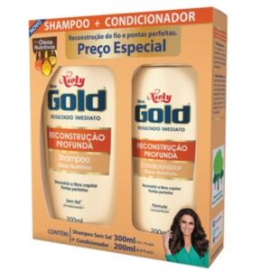 15361837234-7896000719454.jpg Kit Niely Gold Reconstrução Profunda Shampoo 300ml + Condicionador 200ml