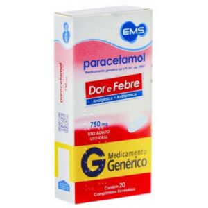Paracetamol 750mg Com 20 Comprimidos Ems Genéricos
