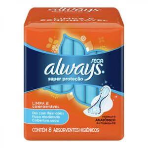 Absorvente Always Basico Super Proteção Seca Com Abas Com 8 Unidades