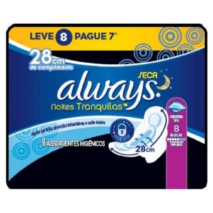 Absorvente Always Noites Tranquilas Cobertura Seca Com Abas Com 8 Unidades