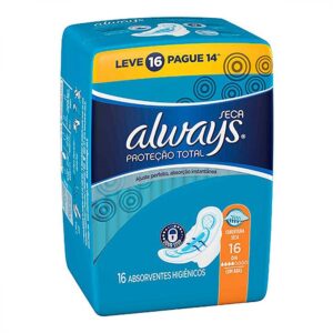 Absorvente Always Proteção Total Seca Com Abas Leve 16 Pague 14 Unidades