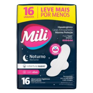 Absorvente Mili Noturno Suave Com Abas Com 16 Unidades