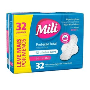 Absorvente Mili Proteção Total Suave Com Abas Com 32 Unidades
