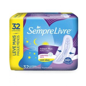 Absorvente Sempre Livre Adapt Plus Noite e Dia Seca Com Abas Com 32 Unidades