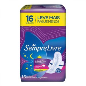 Absorvente Sempre Livre Adapt Plus Noturno Seca Com Abas Com 16 Unidades
