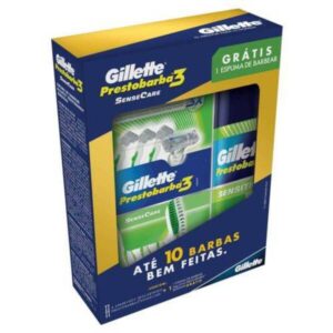 Kit Aparelho de Barbear Gillette Prestobarba3 SenseCare Com 4 Unidades + Espuma de Barbear
