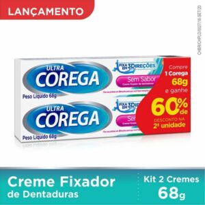 Fixador de Dentadura Corega Ultra Creme Max Fixação e Bloqueio Com 70g Com 2 Unidades