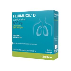 Fluimucil D 600mg Sabor Laranja Com 16 Envelopes de 5g Cada Zambon
