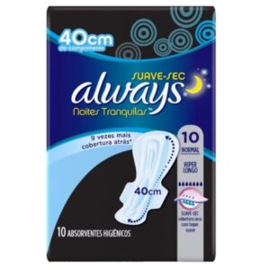 Absorvente Noturno Always Noites Tranquilas Seca com Abas Hiper Longo Com 10 Unidades