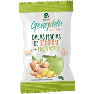 15366324321-7896755403677.jpg Bala de Gengibre Gengvida Sabor Maçã Verde Com 50g Ardrak