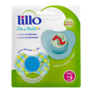 Chupeta Lillo Dia e Noite Silicone Ortodôntica Azul Tamanho 2 Unidade