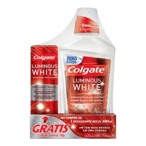 Enxaguante Bucal Colgate Luminous White Com 500ml Grátis Creme Dental Com 70g