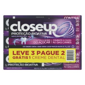 Creme Dental CloseUp Bioativa Contra O Acido Acucar Com 70g Com 3 Unidades