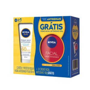 15366335286-4005900921635.jpg Kit Protetor Solar Facial Nivea Sun Toque Seco FPS 60 Com 50ml + Creme Facial 100g