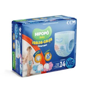 Fralda Calça Shortinho Hipopó Baby Jumbinho XG Com 14 Unidades