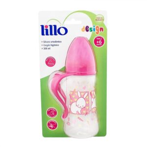 Mamadeira Lillo Design Clean Silicone Com Alça Rosa 300ml