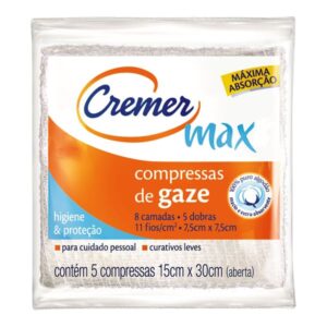 Compressa de Gaze Cremer 11 Fios 7,5cm x 7,5cm 5 Unidades