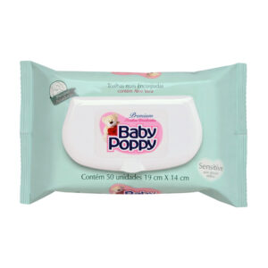 Lenços Umedecidos Baby Poppy Sensitive Com 50 Unidades