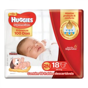Fralda Huggies Supreme Care 100 Dias Recém Nascido RN Com 18 Unidades