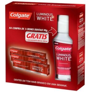 Kit Creme Dental Colgate Luminous White Com 3 Unidades + Enxaguante Bucal Com 250ml