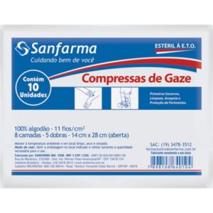 Compressa de Gaze Sanfarma 11 Fios Estéril Com 10 Unidades