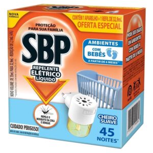 Repelente Elétrico Líquido SBP 45 Noites Cheiro Suave Com 1 Aparelho + 1 Refil de 35ml