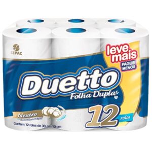 Papel Higiênico Duetto Folha Dupla Neutro Com 12 Rolos de 30 Metros