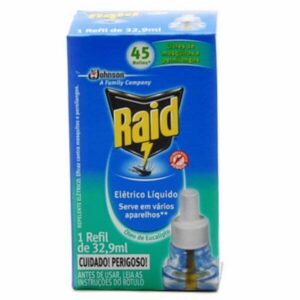 Repelente de Insetos Raid Elétrico Liquido Eucalipto 45 Noites Refil Com 32.9ml