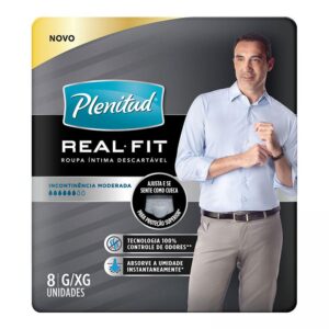 Roupa Íntima Plenitud Real Fit Homem Tamanho G-XG Com 8 Unidades