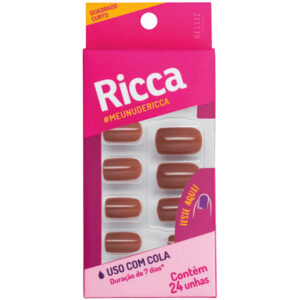 Unhas Postiça Ricca Quadrado Curto Capuccino Com 24 Unidades