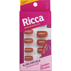 Unhas Postiça Ricca Quadrado Curto Nude Sem Cola Com 24 Unidades