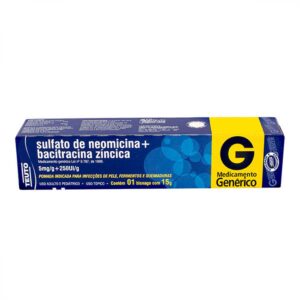 15366364608-7896112133865.jpg Sulfato de Neomicina 5mg/g + Bacitracina Zíncica 250ui/g Pomada Com 15g Teuto Genéricos