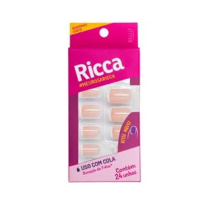 Unhas Postiça Ricca Quadrado Curto Francesinha Rosa Com 24 Unidades