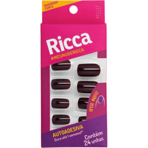 Unhas Postiça Ricca Quadrado Curto Chocolate Com 24 Unidades