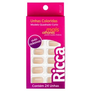 Unhas Postiça Ricca Autoadesivas Francesinha Rosa Com 24 Unidades